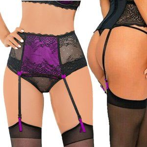 New Escante High-Waist Garter Belt Purple Black Medium